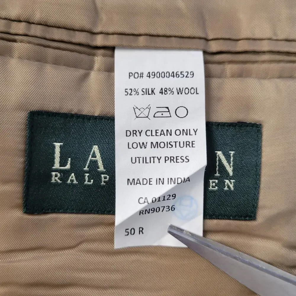 Ralph Lauren LRL Blazer Silk Wool Micro Houndstooth 50R Brown Academia Business
